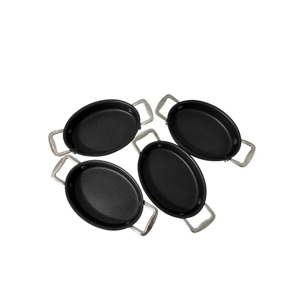 Cooks Essentials Hard Anodized Nonstick Mini Oval Pan Set of 4 Black 5x7 Used